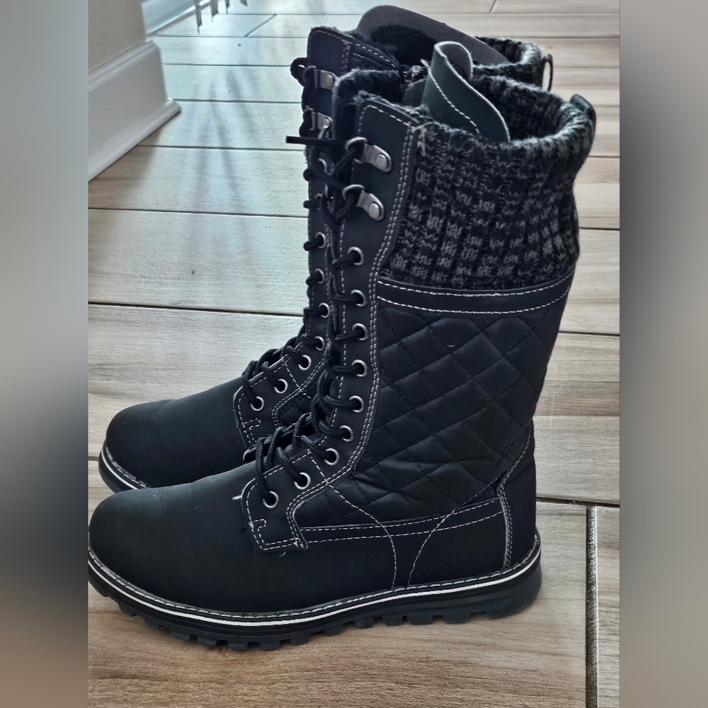 Polar Products Winter Snow Boots Women's Size 7 Black Quilted Lace Up Insulated. - Picture 2 of 11
